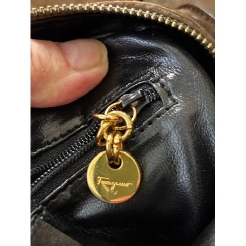 Salvatore Ferragamo Gancini Suede Shoulder Bag‎ Taupe Gold Hardware NWOT